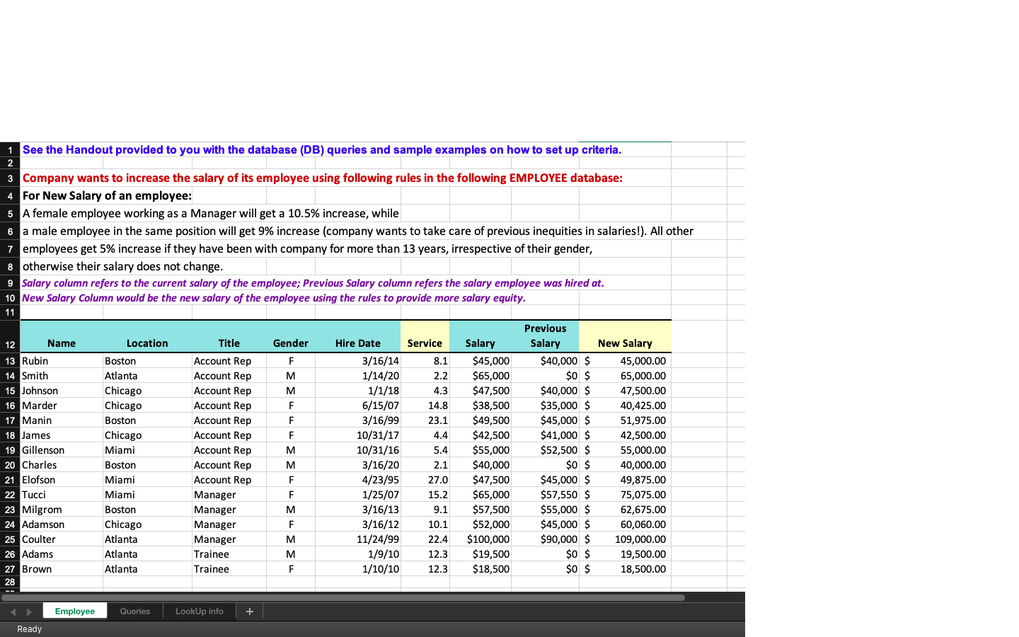 See the Handout provided to you with the database (DB) queries and