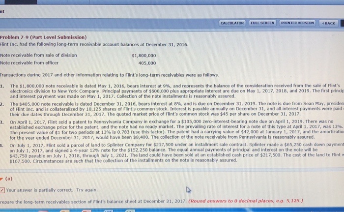  nt CALCULATOR FULL SCREEN PRINTER VERSION BACK Problem 7-9 (Part Level