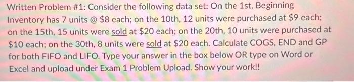 Arliusted Trial Ralance 1 for Exam 1 Multinle Choire Problems: Written Problem