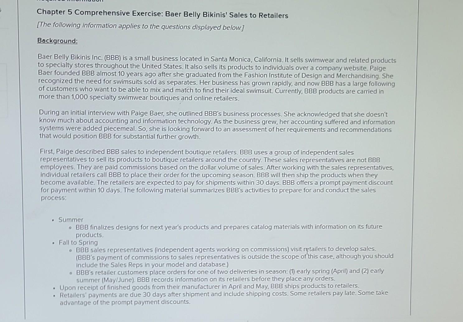  Chapter 5 Comprehensive Exercise: Baer Belly Bikinis' Sales to Retailers [The