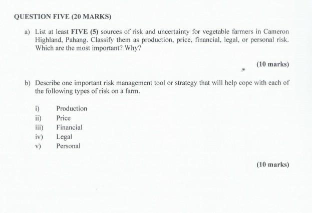 QUESTION FIVE (20 MARKS) a) List at least FIVE (5) sources