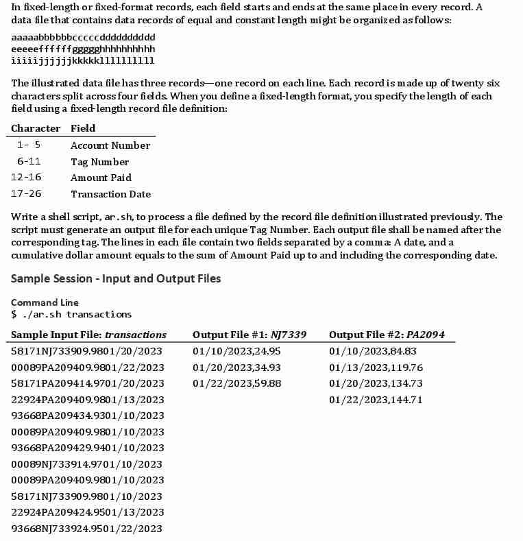 need shell script for the following Thank you In fixed-length or fixed-format