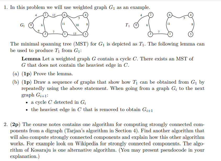  1. In this problem we will use weighted graph G1 as
