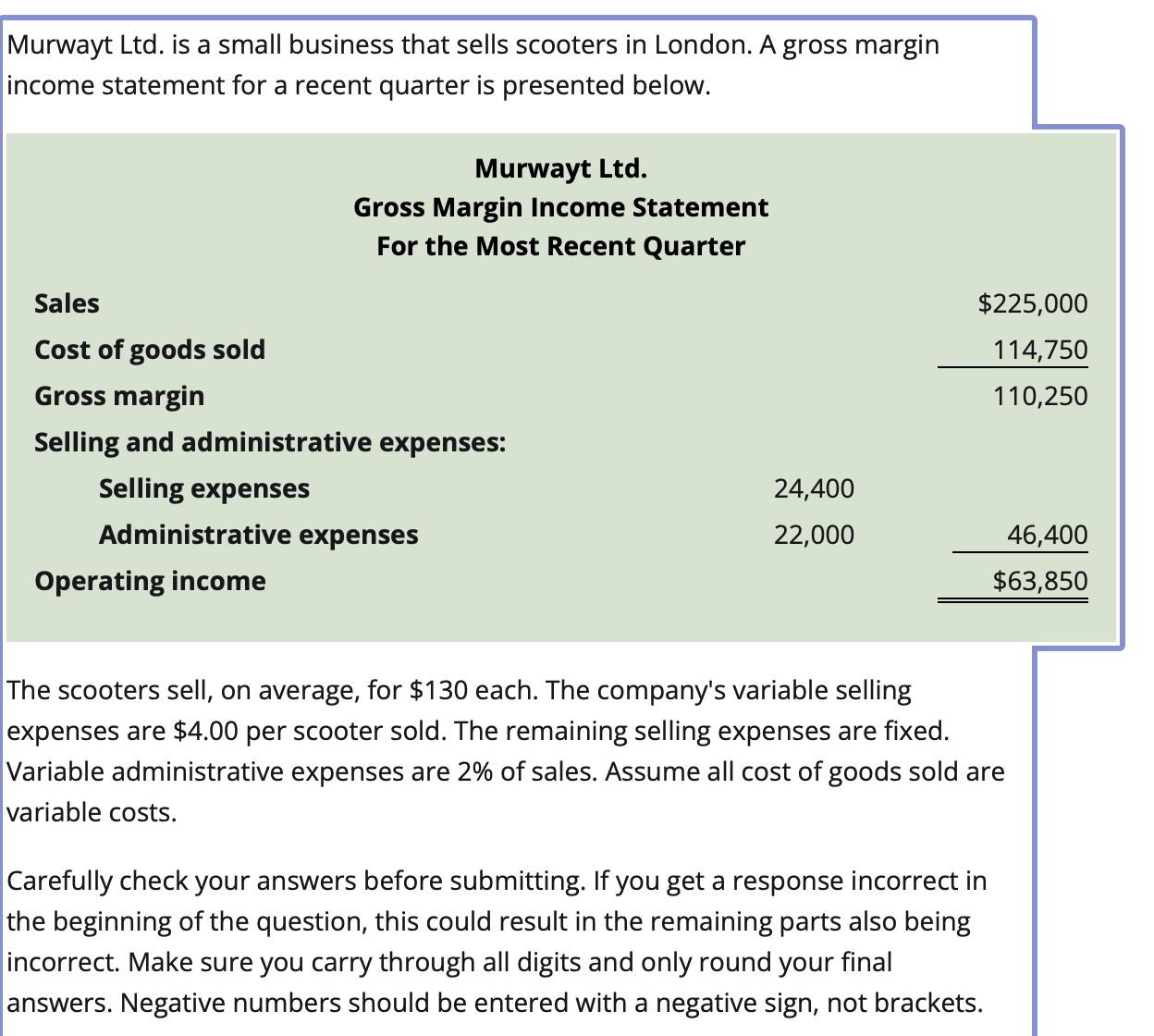  What are the total variable costs (rounded to the nearest dollar)?