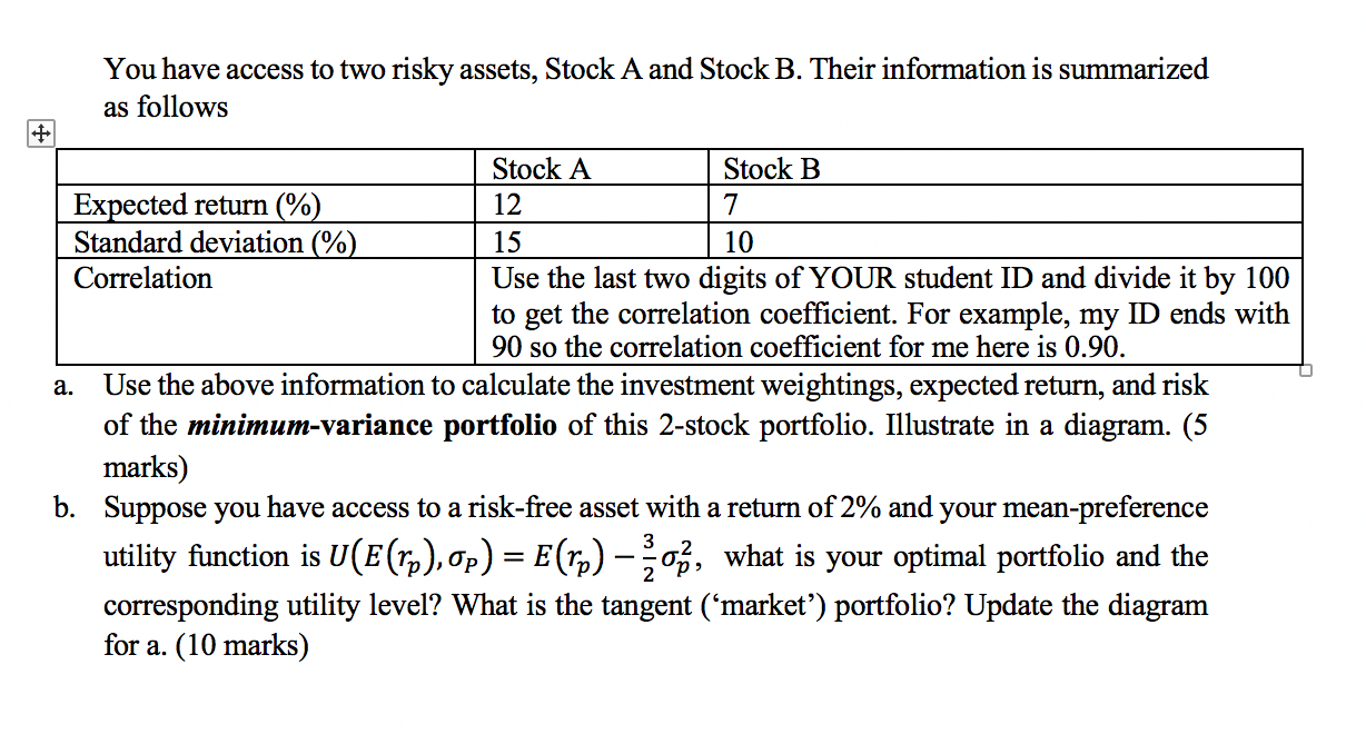  Assume 0.90 for correlation coefficient. You have access to two risky