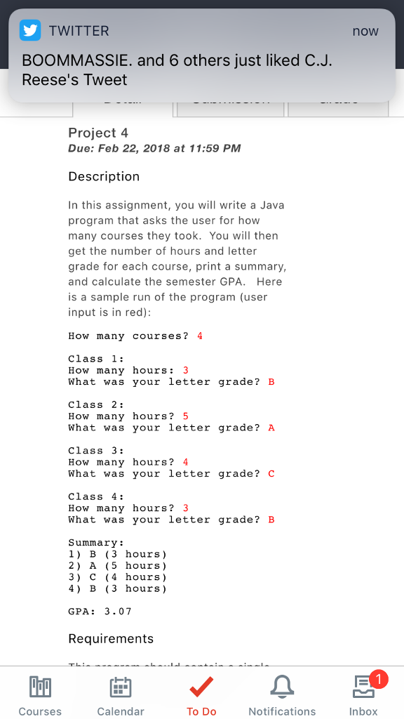 write a java program that asks how many courses they took. You