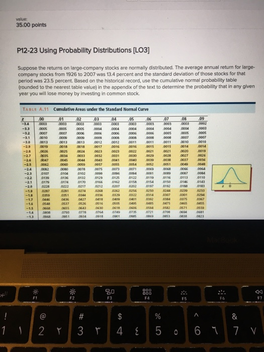  35.00 points P12-23 Using Probability Distributions [LO3] Suppose the returns on