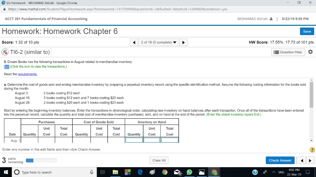  Do Homework MOHAMAD Alshati Google Chrome https://www.mathxl.com/Student/PlayerHomework aspx?homeworkid=515759498&questionld=2&flushed=false&cld=5349868&centervin-yes ACCT 201 Fundamentals