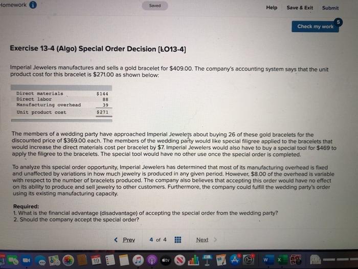  Homework Saved Help Save & Exit Submit Check my work Exercise