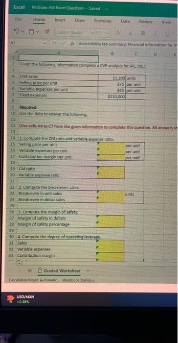 2. Given the following information tomplete a CVP analysis for IPL