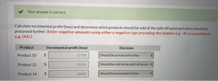 three separate products from a common process costing $100,100. Each of the