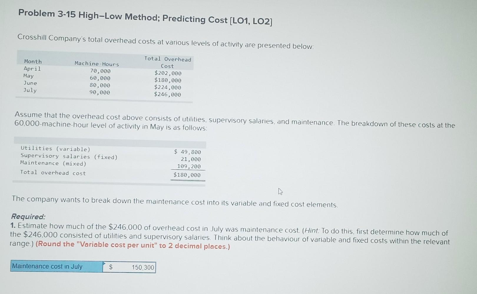 please answer part 2,3,4 2. Using the high-low method, estimate a