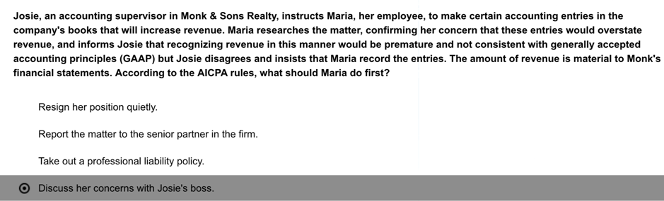  Josie, an accounting supervisor in Monk & Sons Realty, instructs Maria,