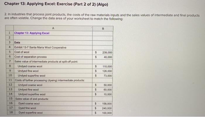 your worksheet by changing the cost of further processing undyed coarse wool