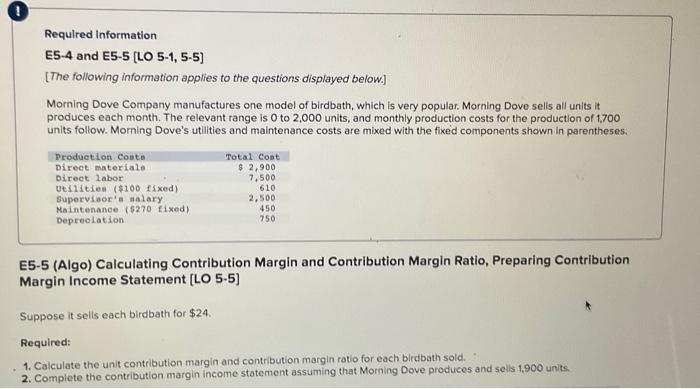  Requlred information ES-4 and E5-5 [LO 5-1, 5-5] [The following information
