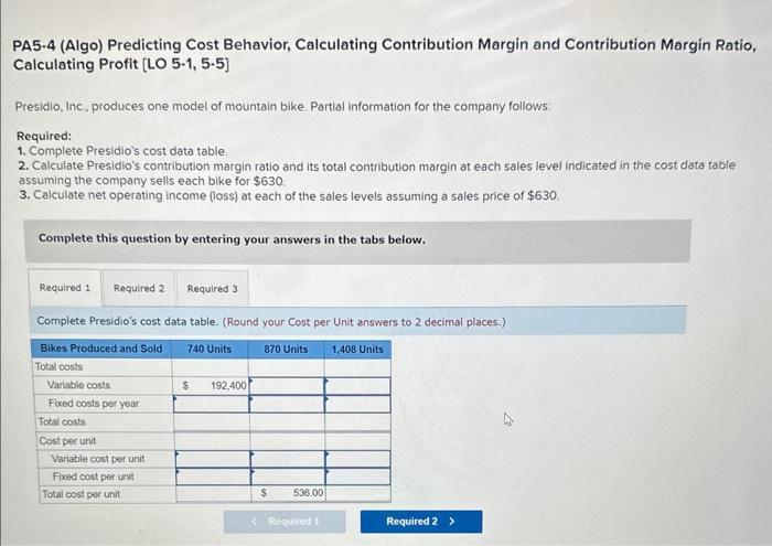 Please help with this homework problem due tonight PA5.4 (Algo) Predicting Cost