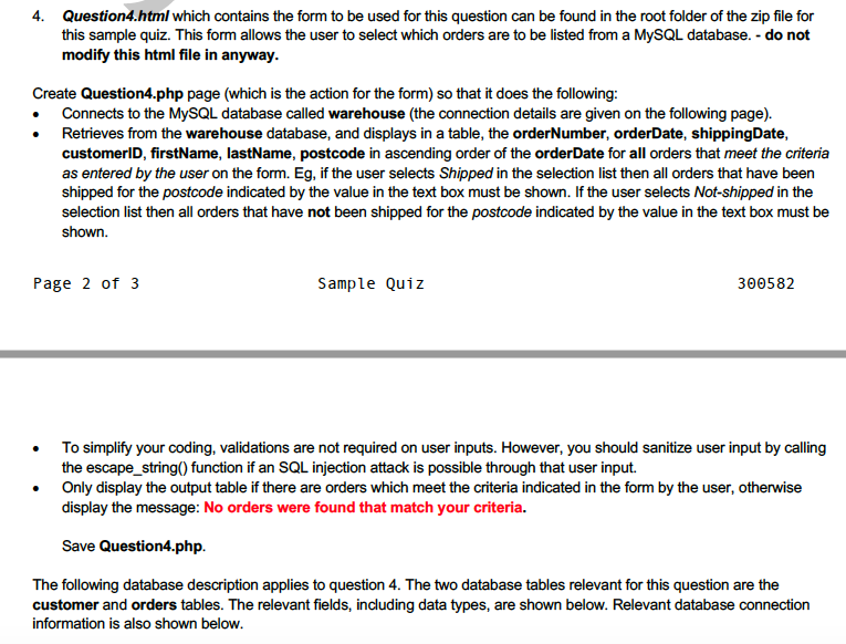  Question4.html that is given : Quiz Question 4 Form Orders by