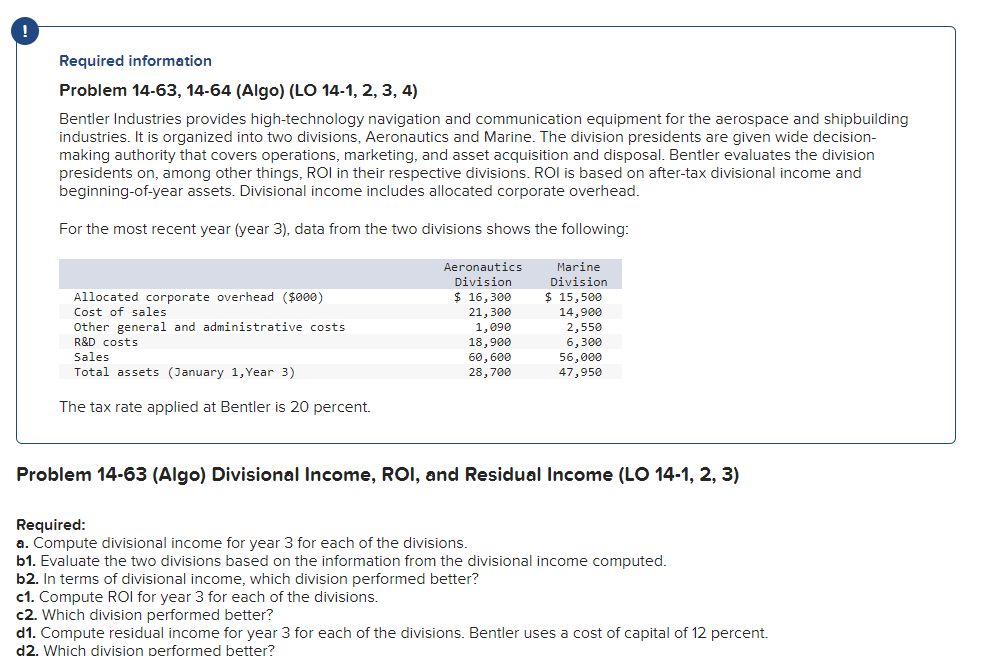  Required information Problem 14-63, 14-64 (Algo) (LO 14-1, 2, 3, 4)