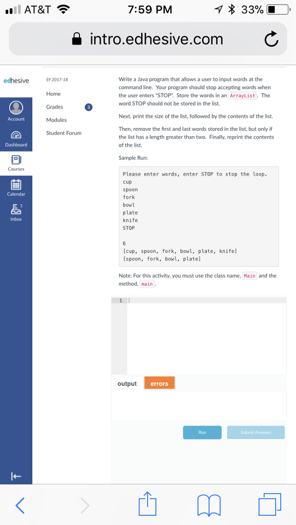  all AT&T 7:59 PM a intro.edhesive.com Write a Java program that