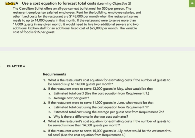 E6-23A Use a cost equation to forecast total costs (Learning Objective