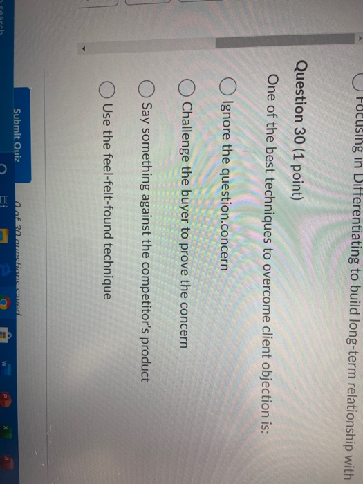  Focusing in Differentiating to build long-term relationship with Question 30 (1