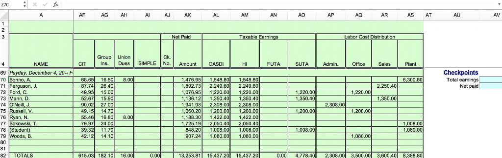 TUV W XYZ A AB AC AD AE AF PAYROLL REGISTER GLO-BRITE