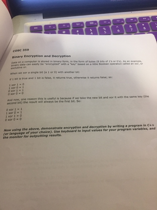  8 7 5 6 4 cosc 359 Binary Encryption and Decryption