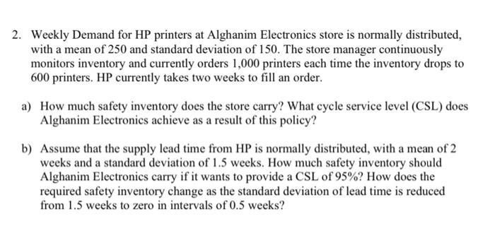  2. Weekly Demand for HP printers at Alghanim Electronics store is