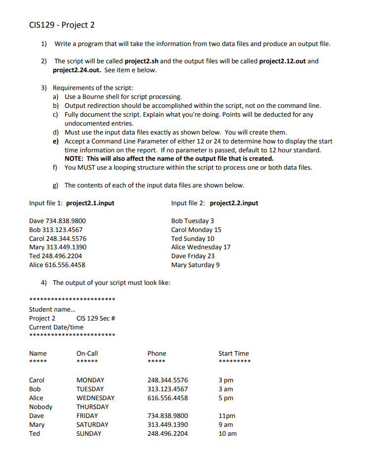  CIS129 - Project 2 1) Write a program that will take