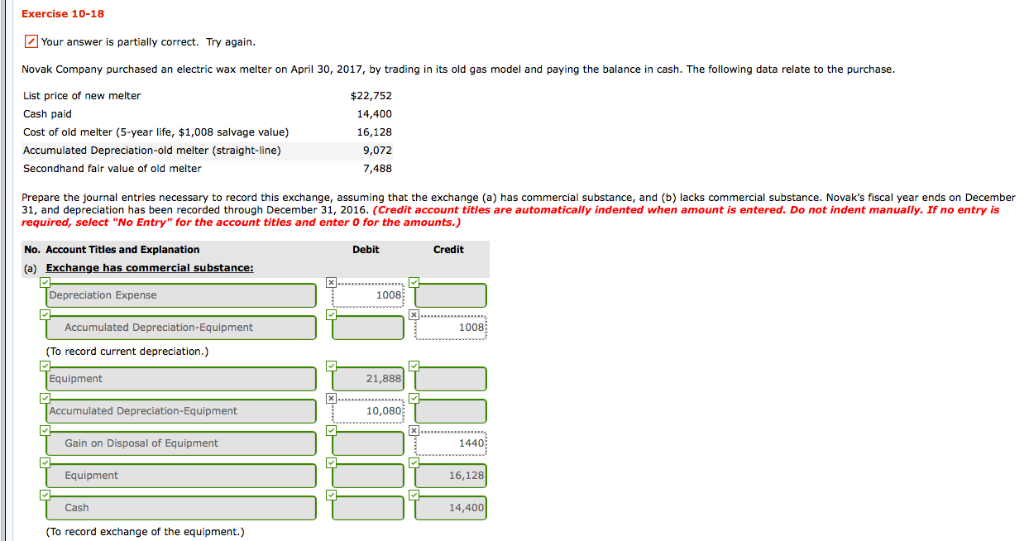  Exercise 10-18 Your answer is partially correct. Try again. Novak Company