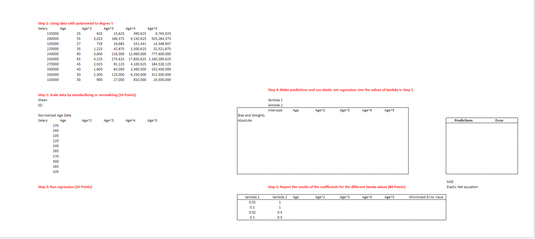 Please show step by step how to do these 5 steps