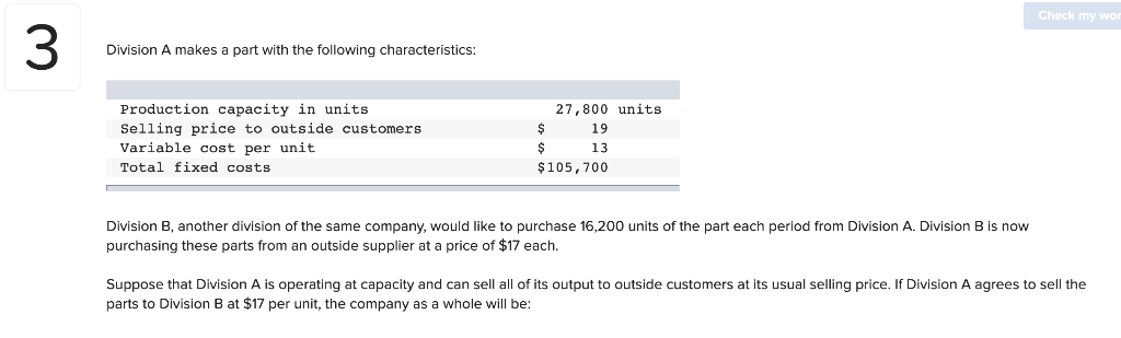 Check my wor 3 Division A makes a part with the