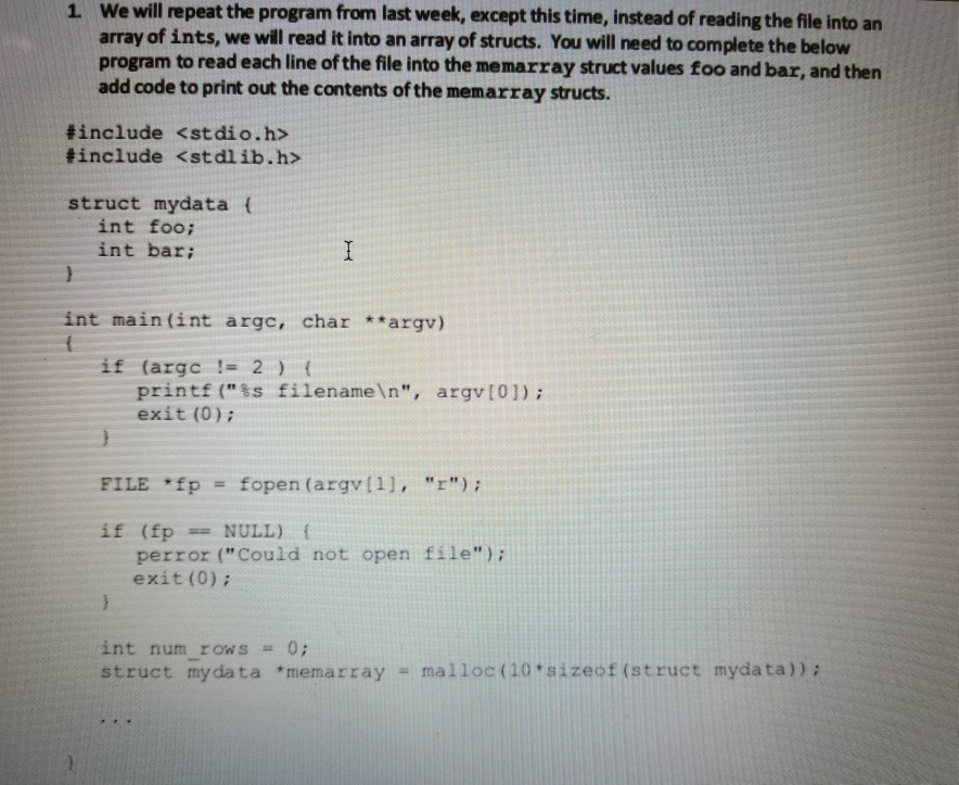  1 We will repeat the program from last week, except this