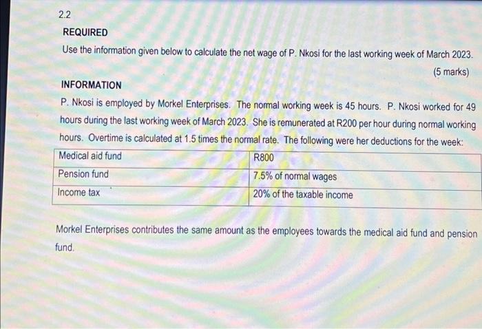  REQUIRED Use the information given below to calculate the net wage