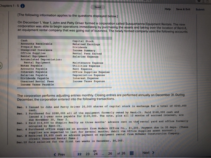  Chapters 1-5 A Saved Help Save & Exit Submit [The following