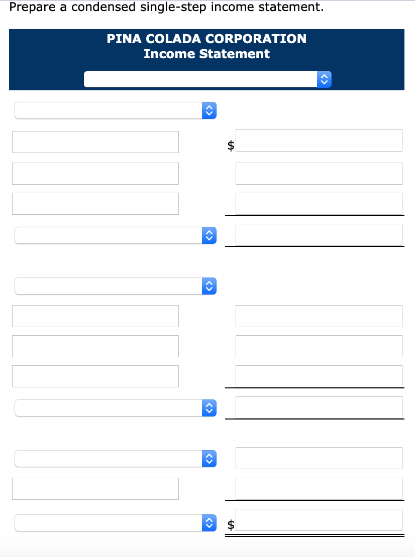 fill the income statement provided in the second picture. The options available