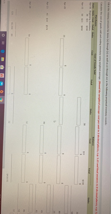  ril in the missing amounts for items (a) through (o) as
