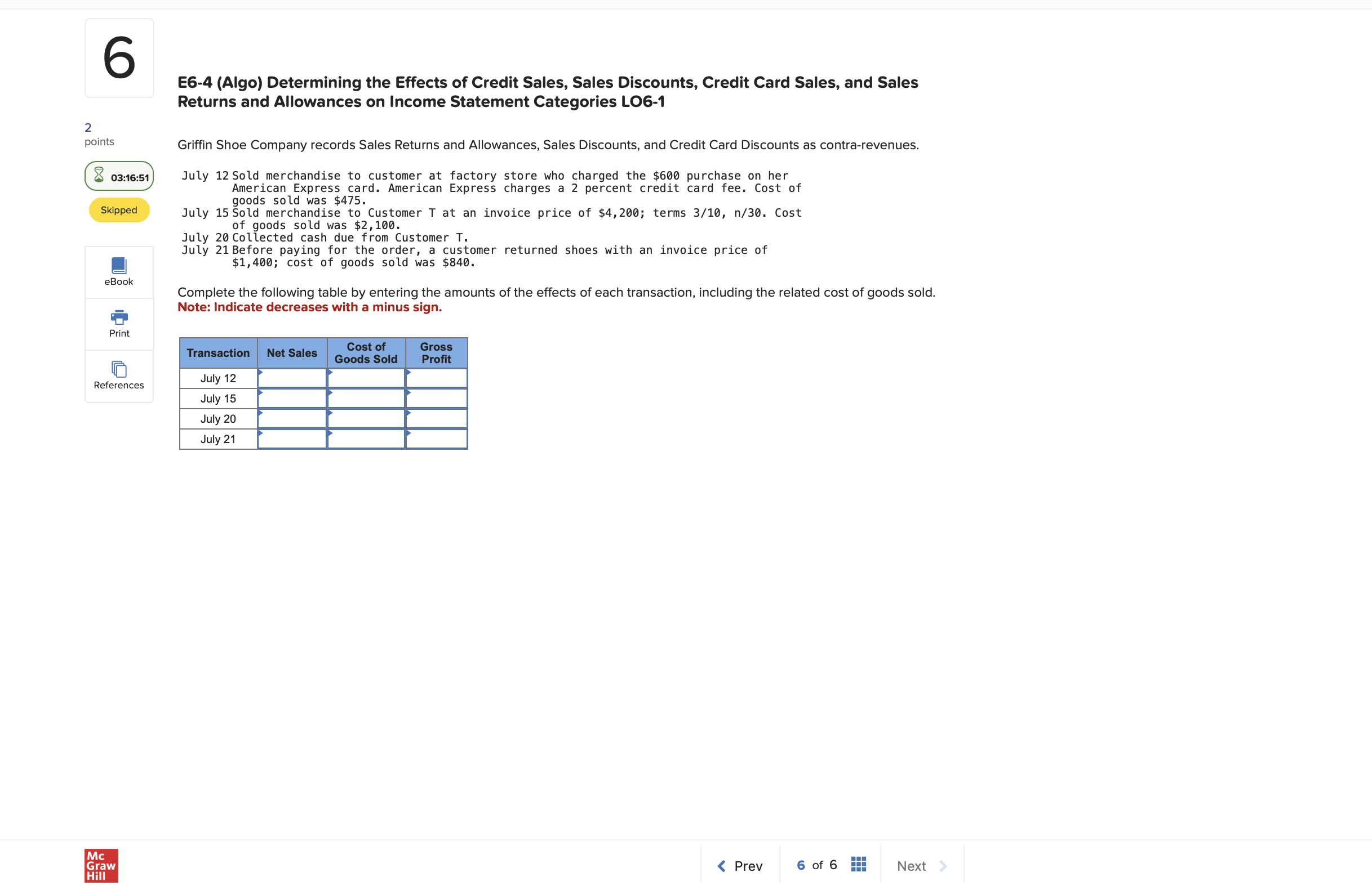  E6-4(Algo) Determining the Effects of Credit Sales, Sales Discounts, Credit Card