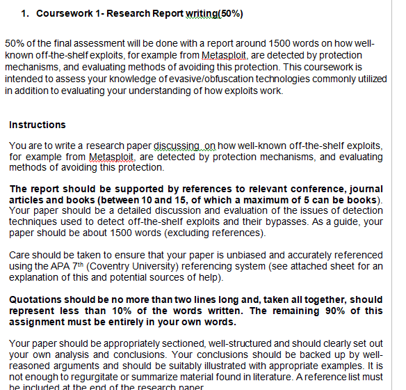 Answer it 1. Coursework 1 - Research Report writing (50%) 50%