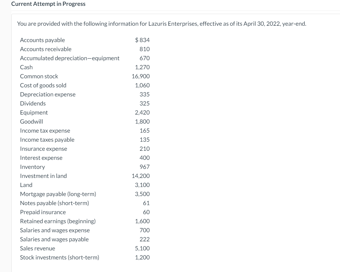  Current Attempt in Progress You are provided with the following information