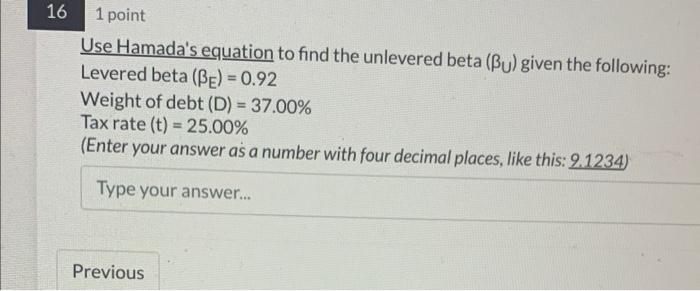 the market risk premium A debt beta of zero suggests the cost
