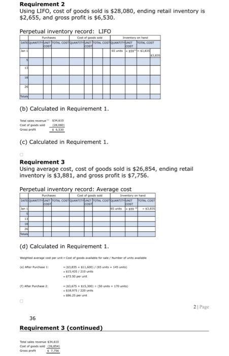 LIFO and average cost Athletic Universe began January with inventory of 65