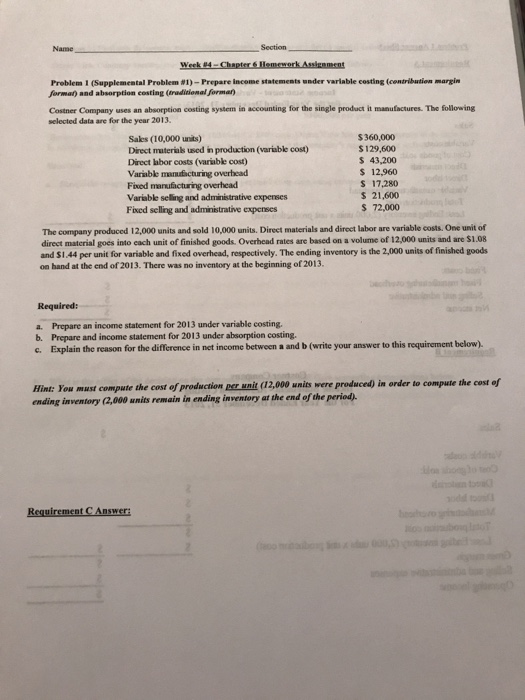  Name Section _ . Problem 1 (Supplemental Problem #1 )-Prepare income