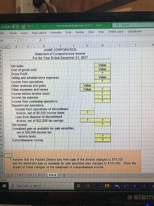 1 P14-9 Prepare a statement of comprehensive income G H I 3.