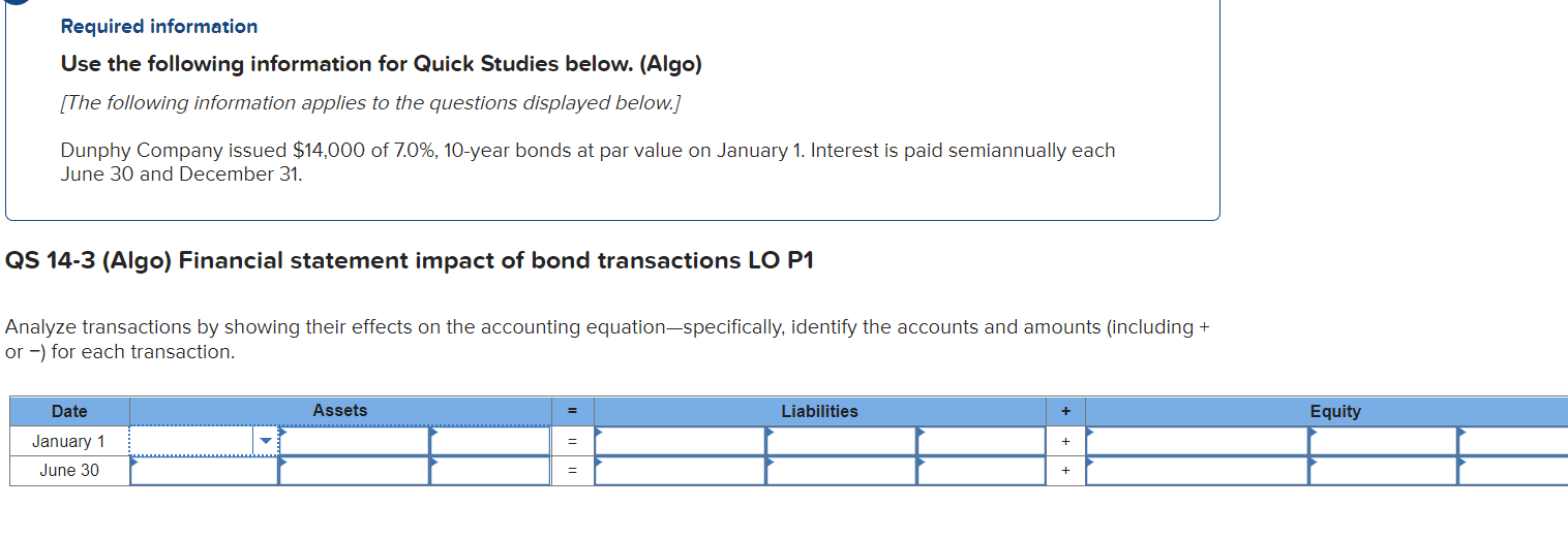 Required information Use the following information for Quick Studies below. (Algo)