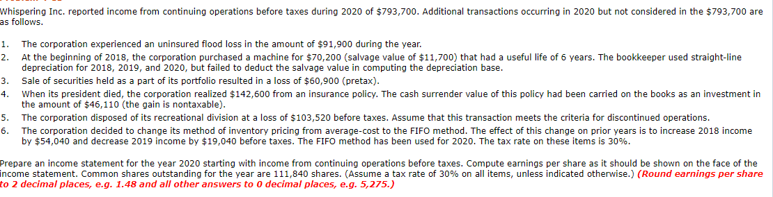  Whispering Inc. reported income from continuing operations before taxes during 2020