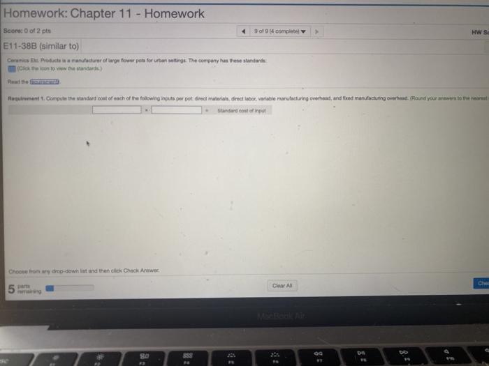 at a cost of $16.40 per hour Standard variable manufacturing overhead rate...