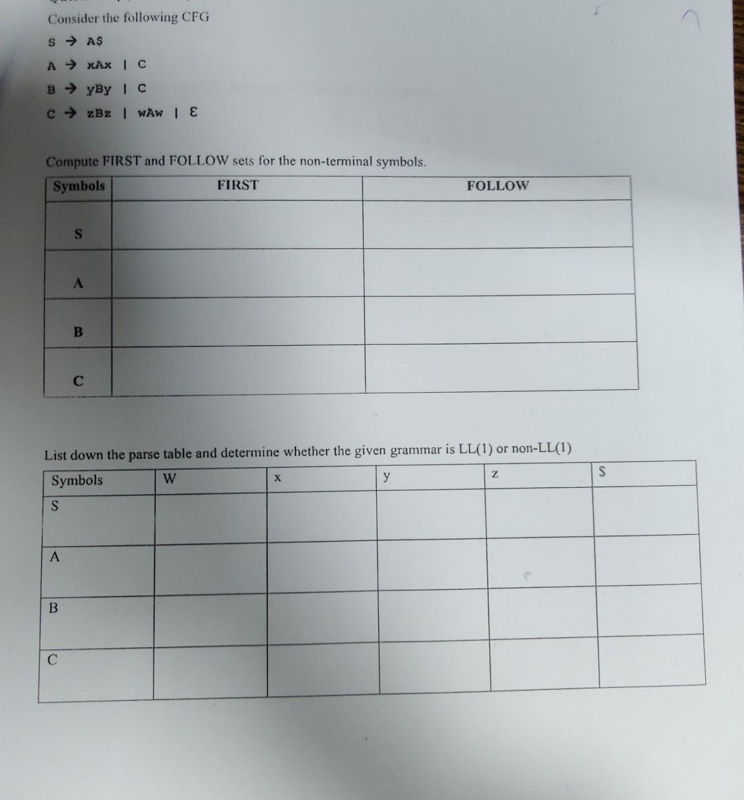 PLEASE SOLVE WITH PENCIL AND PAPER. This is a compiler construction