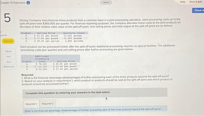  Help Chapter 13 Exercises Save & Exit Checkm 5 1 points