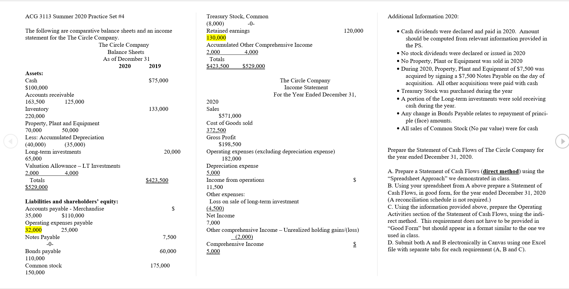 ACG 3113 Summer 2020 Practice Set #4 Additional Information 2020: 120,000